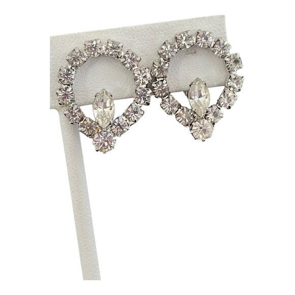 Vintage Rhinestone Earrings Silver Tone Prong Set Crystal Formal Bridal Clip 13P - Picture 4 of 7